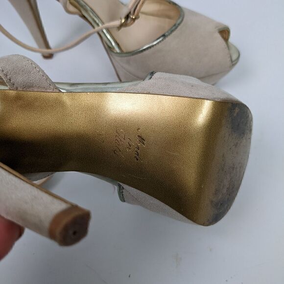 Light pink leather platform pumps, Italian suede heels size 7 - Picture 6 of 7